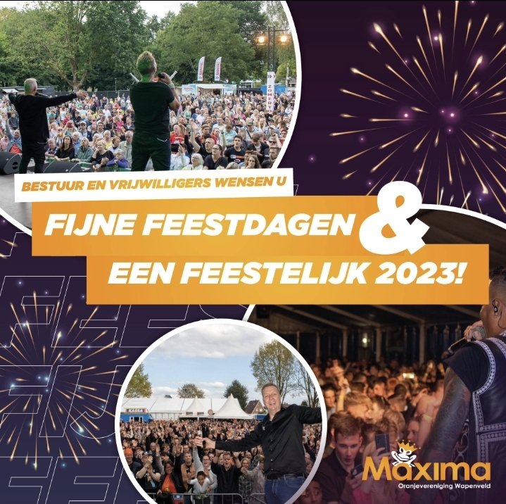 OranjeverMaxima's tweet photo. Het einde van 2022 is in zicht. 
Een mooi jaar waarin weer veel kon en mocht (gelukkig).
De plannen voor 2023 zijn er al en als die door mogen gaan dan kunnen we weer rijkhalzend uitkijken naar wat komen gaat.
ORANJEVERENIGING MAXIMA  wenst u hele fijne feestdagen!!! https://t.co/oZlwZIwpow