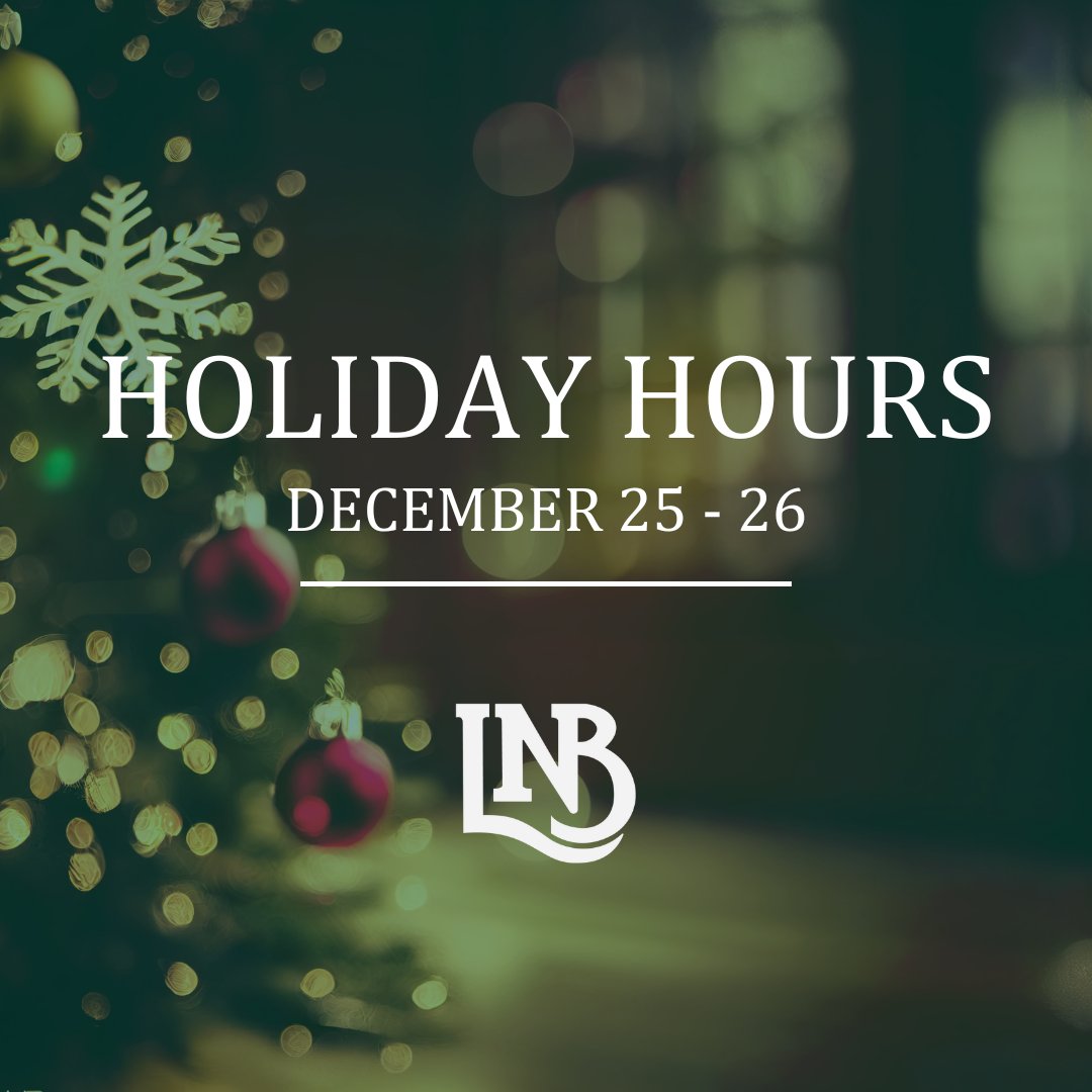 TheUncommonBank's tweet photo. Wishing everyone a happy holiday!

We will be closed December 25-26 for the holidays.

Visit us online at https://t.co/L8Sa8n2t8B and remember mobile banking
is available 24/7 using the lnb2go app. https://t.co/SlQdnZ6Hnl