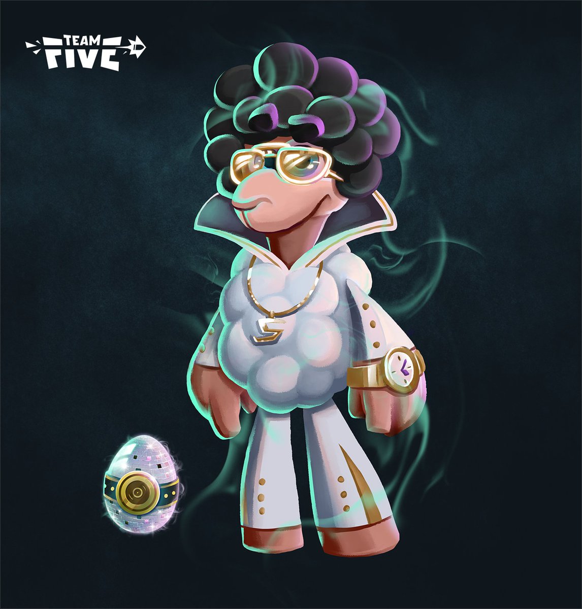 PlayTeamFive's tweet photo. Disco Sheep coming in hot with the bling! 

#gamedesign #characterdesign #gameart #gamedev #playteamfive https://t.co/jsjAxmwXLB