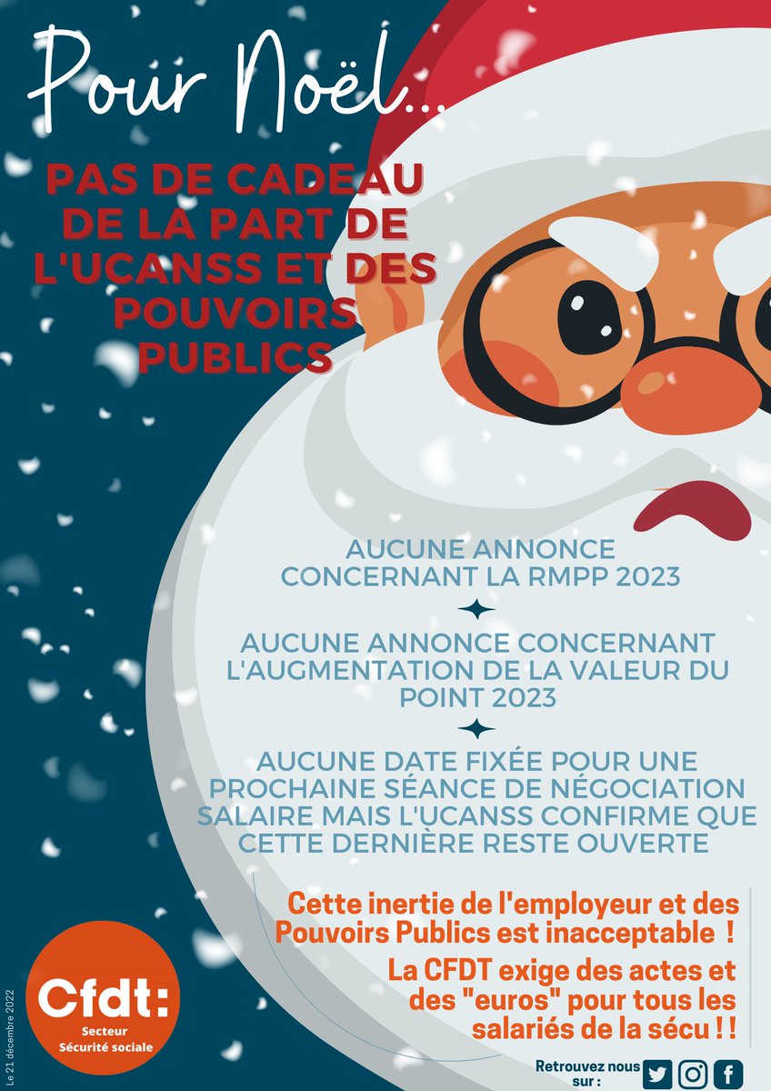 Marcin33290's tweet photo. Pas de cadeau pour Noël de la part de l'#UCANSS et des Pouvoirs Publics.

Cette inertie de la part des Pouvoirs Publics est inacceptable ! 

La #CFDT exige des actes et des "euros" pour tous les salariés de la #Sécu.

#CFDT #SécuritéSociale #SalaireSécu #PouvoirdAchat https://t.co/9naGaq4nvN