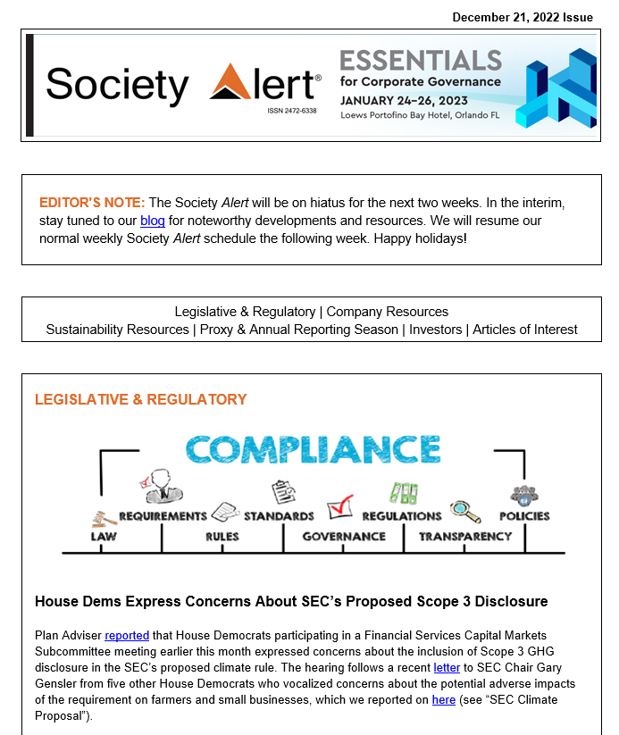 Last Alert of 2022 is available to Society members w/Minutes | #BoardDiversity | #Activism | GHG Pledges | #ISSB Updates | Nature/#Biodiversity Drives | Universal Proxy | #Proxy Prep | @BlackRock Policies. lnkd.in/e32i-YV7 #corpgov #boardgovernance #greenhousegasemissions