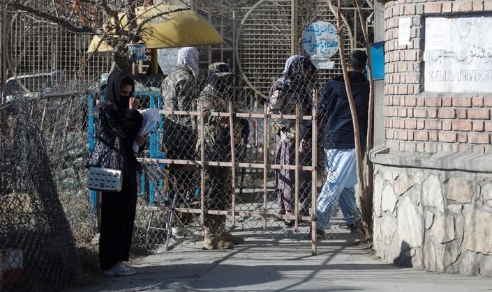 If this image doesn’t break you, I don’t know what will. 

Despite Taliban banning female university education, this young woman stood outside Kabul University today, hoping that they may still let her in. The Taliban barbwired the main gate &amp; only allowed male students to enter.