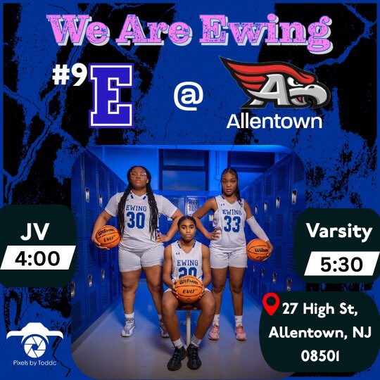 🚨 GAME DAY ALERT! 🚨

🏀 Ewing Girls Hoops in action AWAY against Allentown HS at 4:00 &amp; 5:30 PM! 🏀

🔵 Wear BLUE to the GAME! 🔵

🎟 Ticket Link (no tickets sold at door, good for both games): ufrsd.hometownticketing.com/embed/event/50