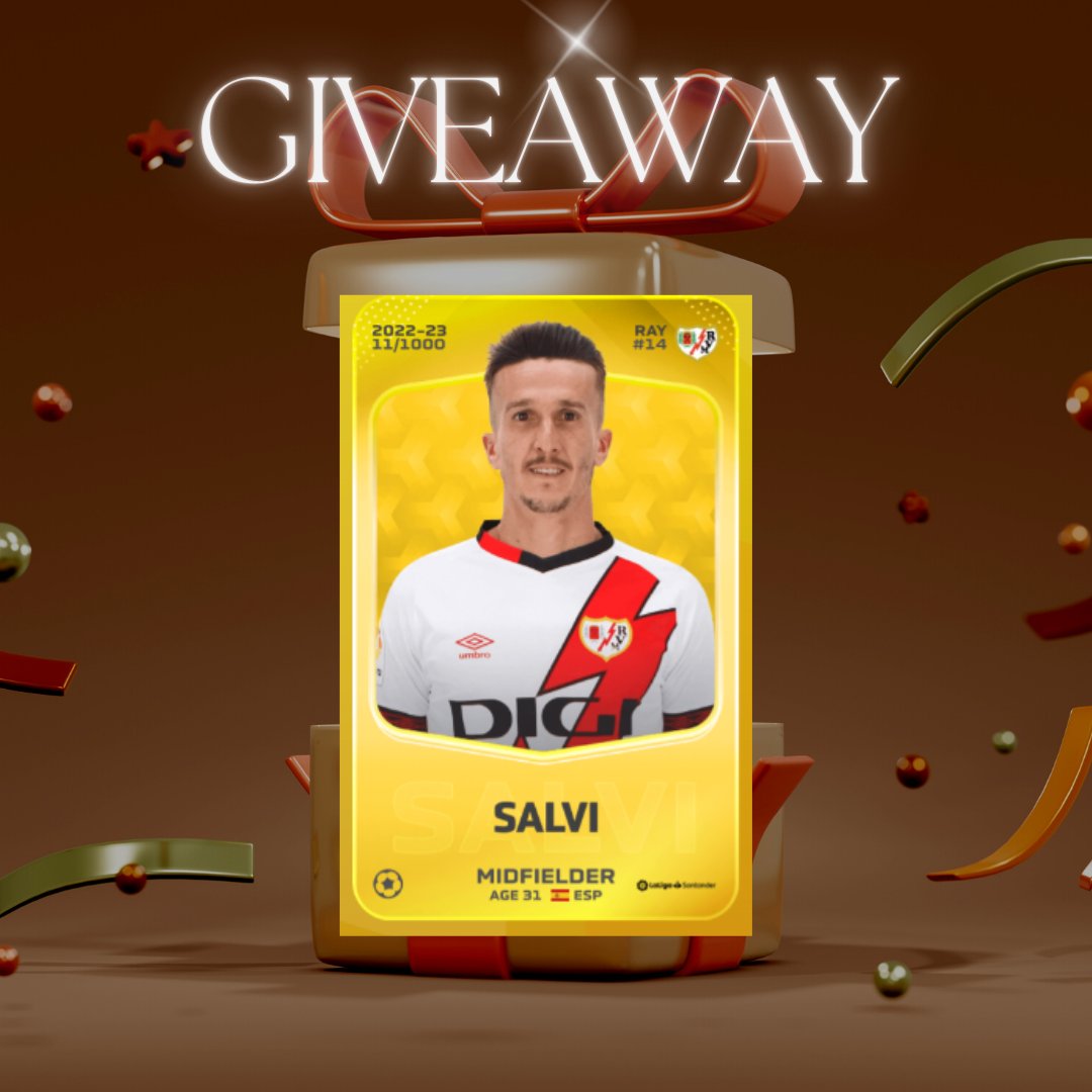 SorareFRRR's tweet photo. 🎁GIVEAWAY SORARE 🎁

Je vous fais gagner Salvi du Rayo Vallecano 🟨

- Follow me
- RT + LIKE 

Fin du concours 24/12 à 10h00

Petit jeu concours à l'approche de Noël c'est pas grand chose mais si ça peut aider les nouveaux joueurs !

Bonne chance à tous ! #SORARE #GIVEAWAYSORARE https://t.co/L8WOrnsx7F