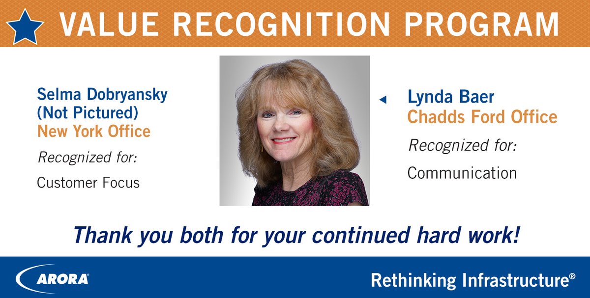 aroraengineers's tweet photo. #Arora would like to congratulate Selma Dobryansky, Electrical Designer, and Lynda Baer, Receptionist/Administrative Assistant for being this month's #AroraValues honorees! Thank you both for your hard work! https://t.co/WuLrvxKGQh