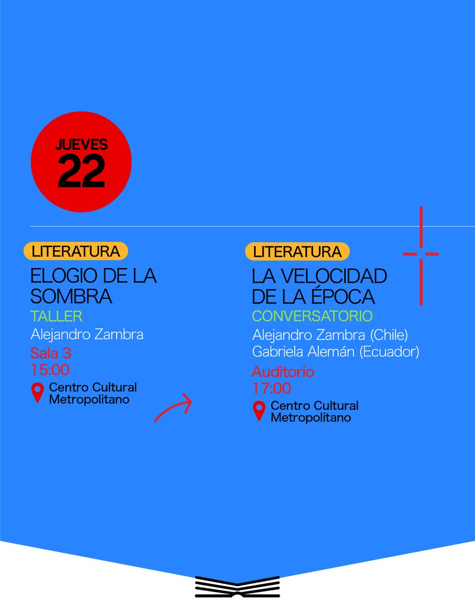FIL_QUITO's tweet photo. Hoy es el último día de la #FILQ2022. 

Nos encontramos con Alejandro Zambra en espacios para pensar en la escritura, en la velocidad de los tiempos y para cerrar, su entrevista en La Caponata. 

💙Nos vemos en el último día de la Feria Internacional del Libro de Quito. https://t.co/q4GqX0Ut1P