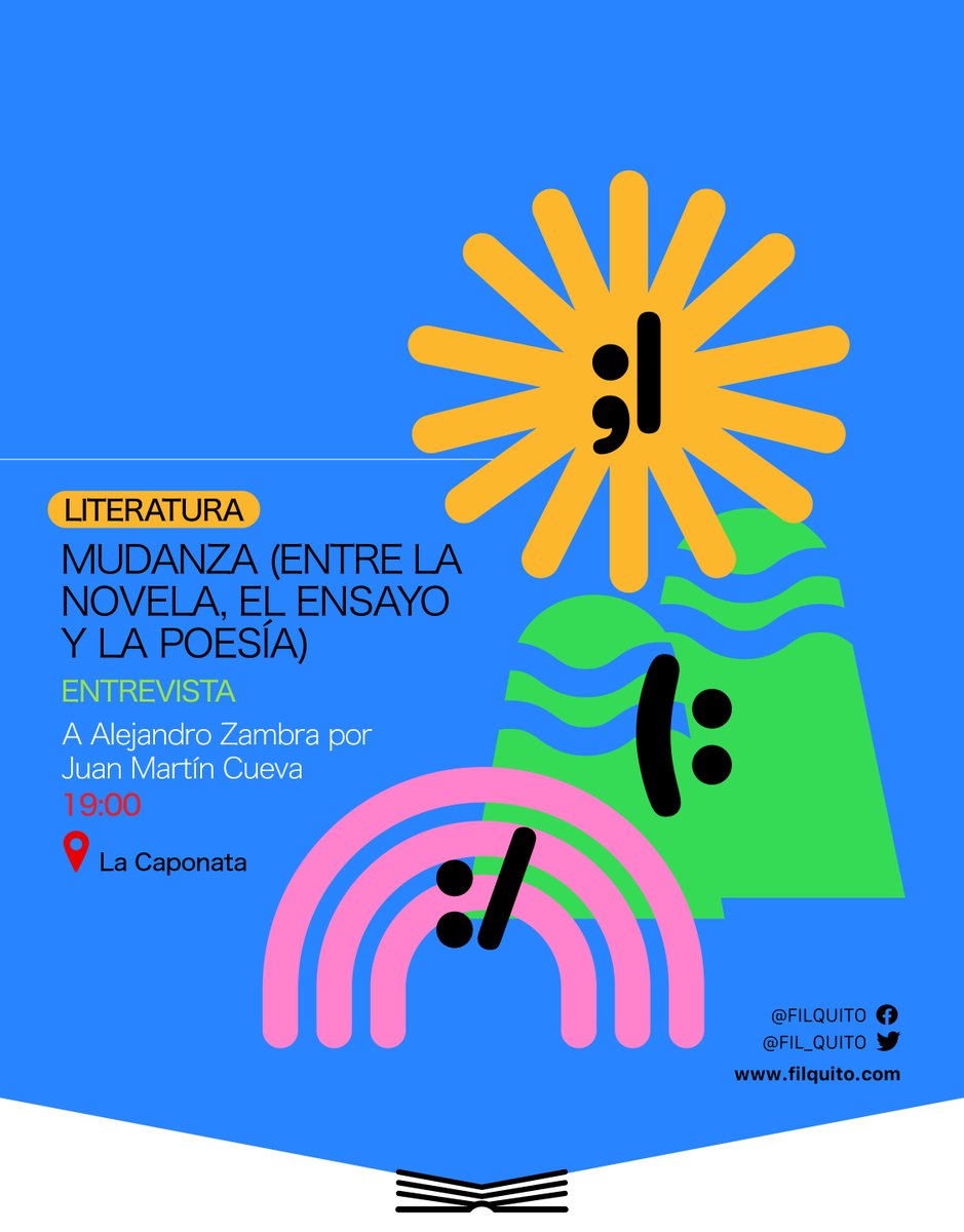 Hoy es el último día de la #FILQ2022. 

Nos encontramos con Alejandro Zambra en espacios para pensar en la escritura, en la velocidad de los tiempos y para cerrar, su entrevista en La Caponata. 

💙Nos vemos en el último día de la Feria Internacional del Libro de Quito.