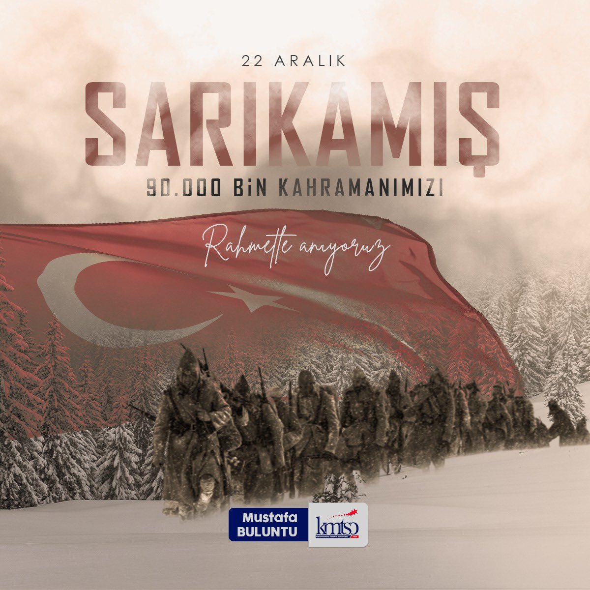 MustafaBuluntu's tweet photo. 108 yıl önce bugün, Allah-u Ekber dağlarında şehit olan binlerce Mehmetçiğimizi rahmetle ve minnetle anıyoruz. Ruhları şad, mekanları cennet olsun.

#Sarıkamış #SarıkamışHarekatı #KMTSO #MustafaBuluntu #Kahramanmaraş #Dulkadiroğlu #Onikişubat https://t.co/90FzvMNsLe