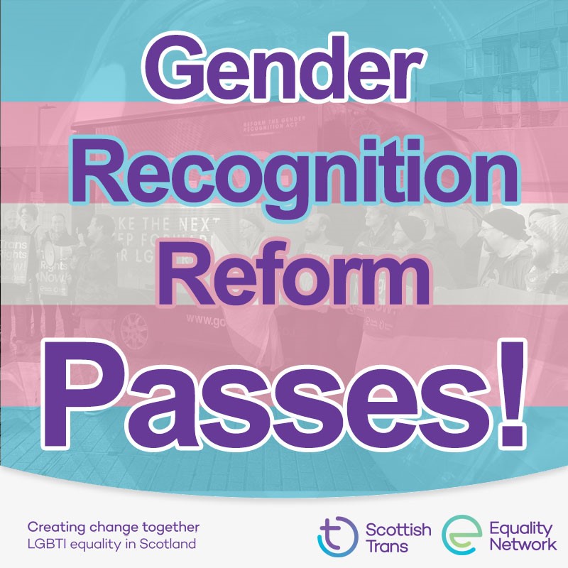 The result of the final vote on the Gender Recognition Reform (Scotland) Bill is: Yes 86 No 39 Much applause in the chamber