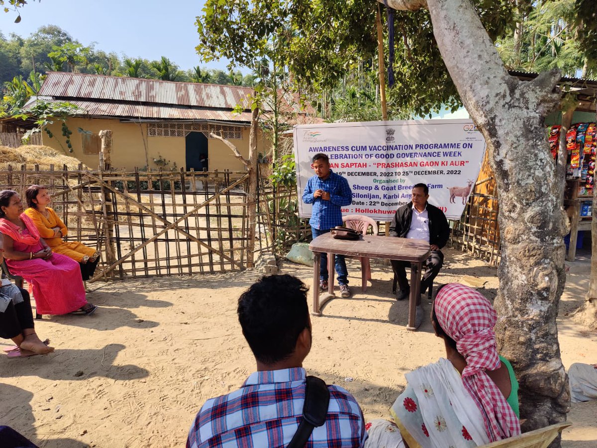 DCKarbiAnglong's tweet photo. Awareness cum vaccination programme by Veterinary department, K/A in collaboration with Govt. Sheep &amp; Goat breeding farm at Silonijan, Karbi Anglong on celebration of Good Governance Week, 2022 today on 22/12/2022
#DAPRG 
#GoodGovernanceWeek2022 
#GGW2022 https://t.co/DVLQMU46jE