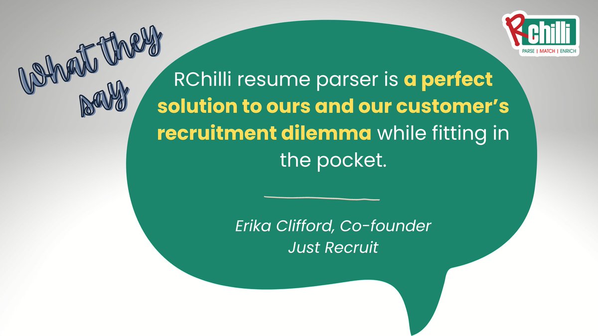 RChilli's tweet image. See what our client, Erika Clifford, Co-Founder, Just Recruit, says about RChilli.
bit.ly/3FHvapQ
#RChilli #resumeparser #cvparser #resumeparsingapi #happyclient #clienttestimonial #successstory #testimonial #happyclientreview #CustomerReview