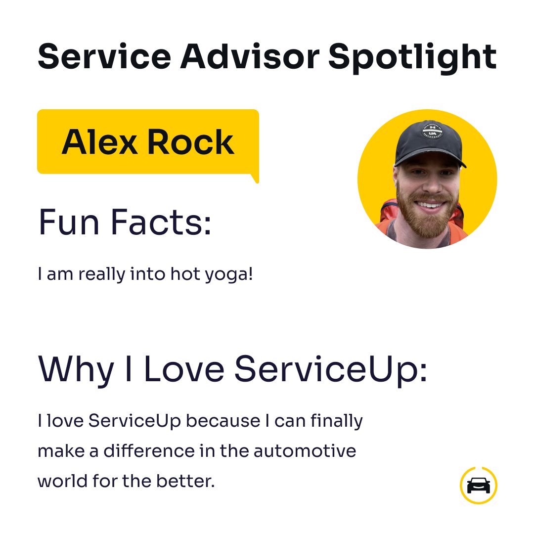 ServiceUpAuto's tweet photo. This week we’d like to give a spotlight to Alex Rock to commend him on all the hard work he’s been doing here at ServiceUp. Alex has been with us for over a year and has been an absolute rockstar. Swipe to check out his bio. https://t.co/KrGKh7XPyF
- 
#carrepair #bestcarrepair https://t.co/BPhCLRcpr1