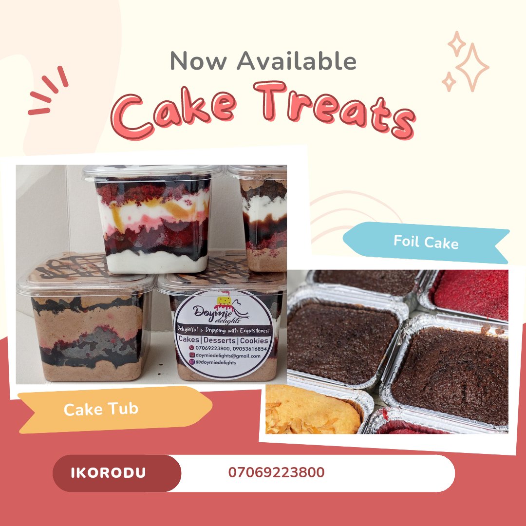doymiie's tweet photo. Good evening cake lovers, I have some cake treats available for sale. 
•Cake Tub...2500
•Foil Cake : Medium - 1200
                  Big - 2000
Foil Cake is available in chocolate, red velvet and mixed ( Chocolate &amp; R.Velvet ) 

Kindly send a dm if you want, thank youu ❤️ https://t.co/7dzZCOTAaC