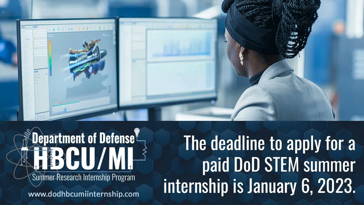 Looking for a #STEM internship this summer? The #DoD HBCU/MI Summer Research Internship Program offers a paid opportunity to network with professionals in your field and add practical experience to your resume. Deadline to apply: 1/6 #HBCU #STEMinternship buff.ly/3CtKEMA