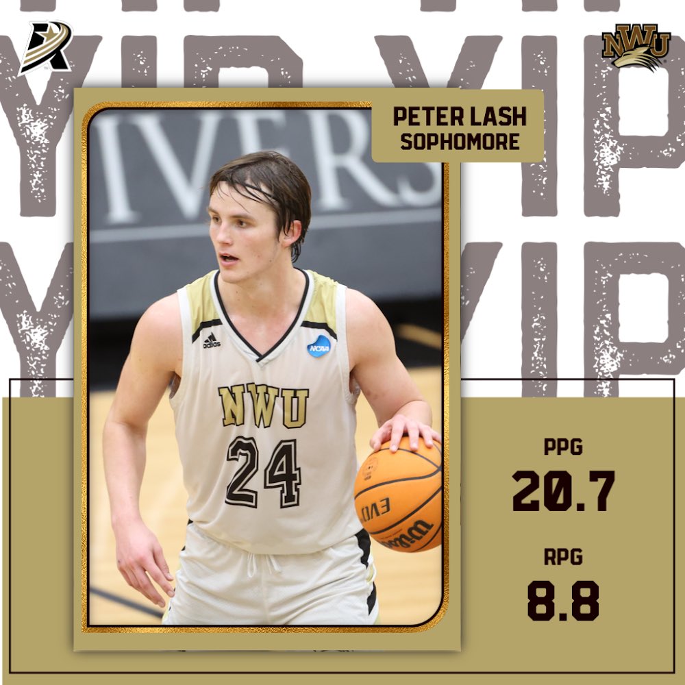 As we enter ❄️ break, Nebraska Wesleyan’s Peter Lash leads the @AmerRiversConf in points per game and rebounds per game 🏀‼️ Catch Lash and the Prairie Wolves back in action at the UMHB Cru Classic on December 30. @NWU_Basketball #YipYip #PWolfNation