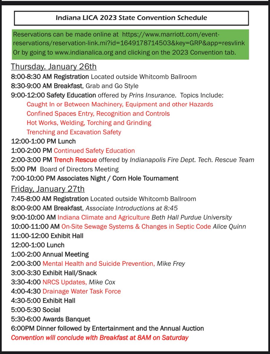 The INLICA State Convention is quickly approaching. Be sure to get your registrations in and book your hotel rooms. Registration forms and link to book the hotel can be found at indianalica.org January 26th-28th 2023 Indianapolis Marriott North