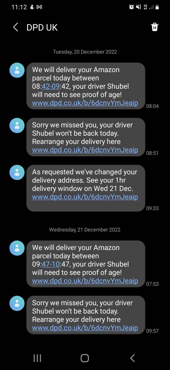 circusdog's tweet photo. @DPDgroup_news any chance I can have my parcel? Been trying for over a week, driver is taking pictures of the house so why can't he deliver it? He's saying he missed us, but my wife was home and nobody even knocked https://t.co/m0lY4qGZDu