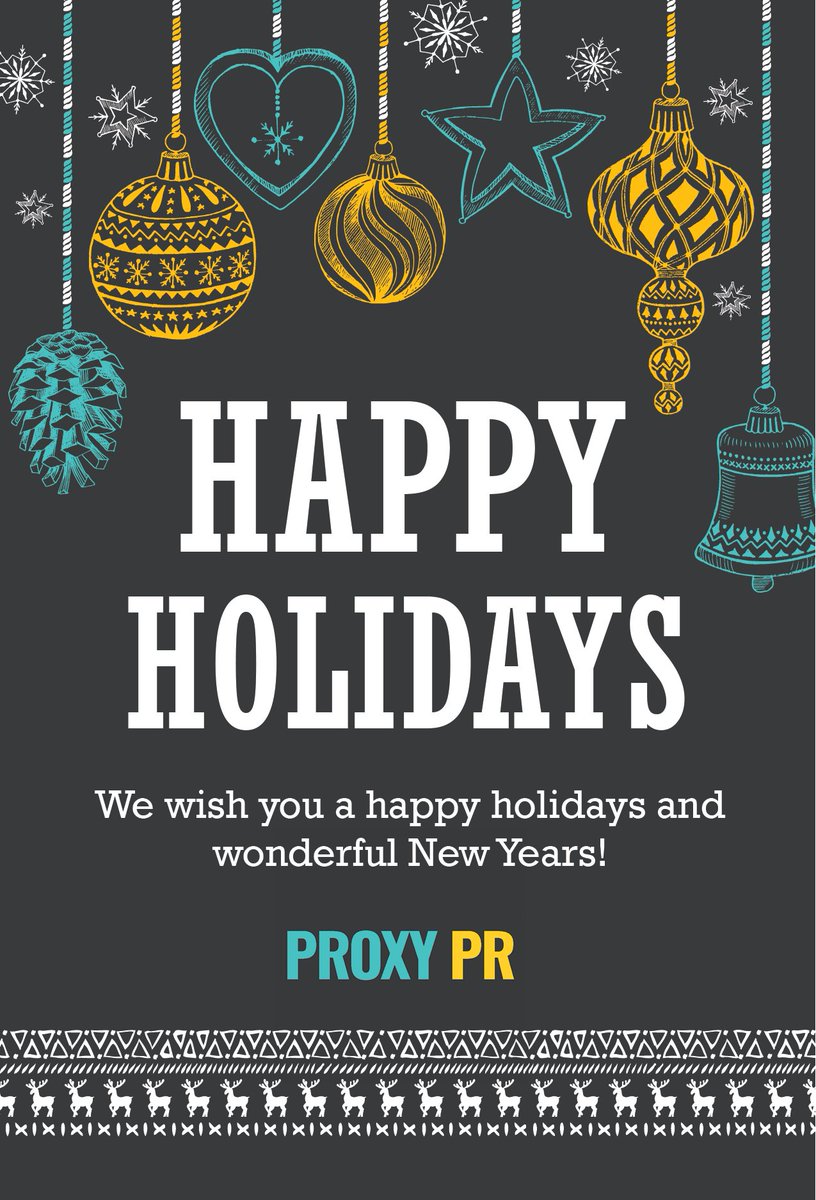 proxypr's tweet photo. Happy Holidays from the team at Proxy PR! We hope you enjoy this wonderful time with friends and family. Have a great holiday and happy New Years!

#HappyHolidays #HappyNewYear #ProxyPR https://t.co/942c0i2445
