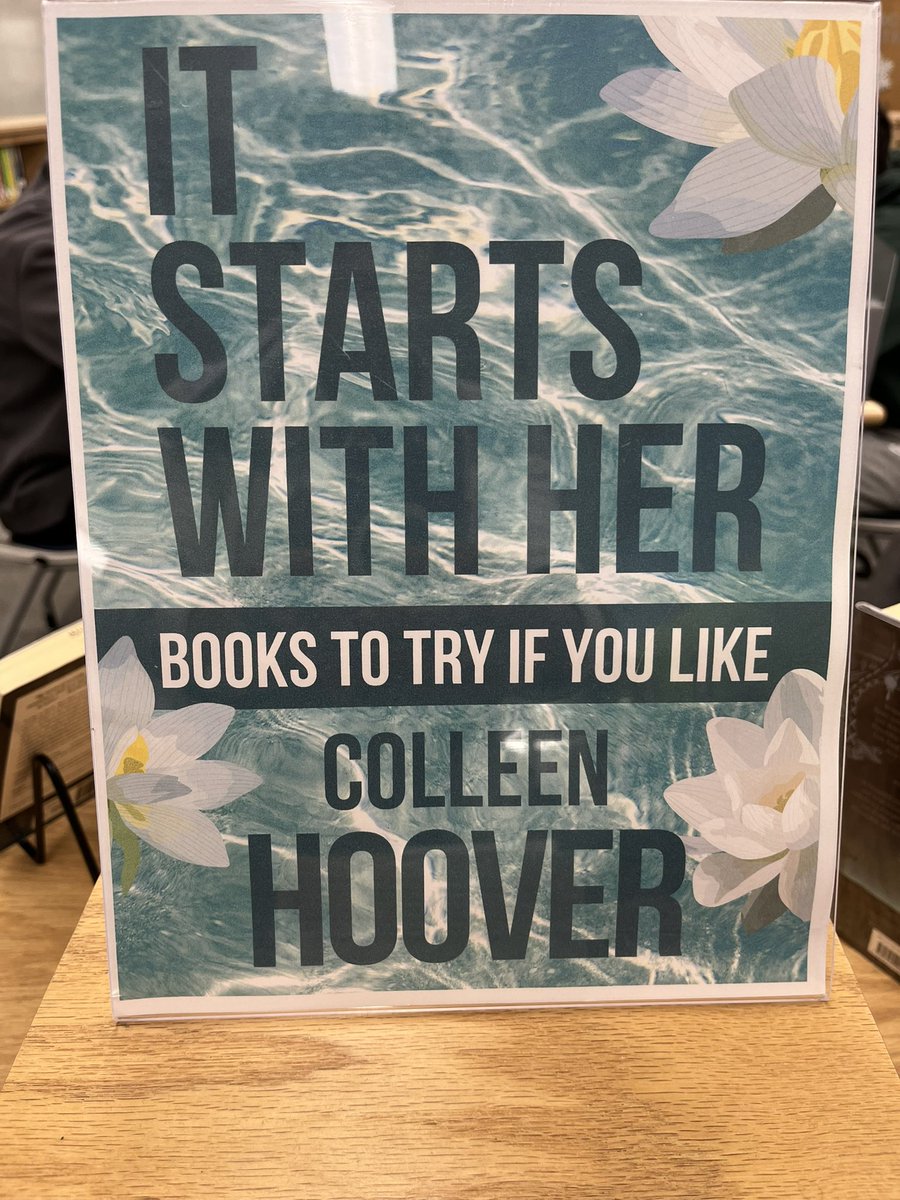 tfcoach_hirsch's tweet photo. Newest #bookdisplay at #shslibrary. I wanted to put something out that might help the kids looking for something to read over break. Signage made using @canva #colleenhoover #readalikes #canvalibrarian https://t.co/Q8EiMW9zpi
