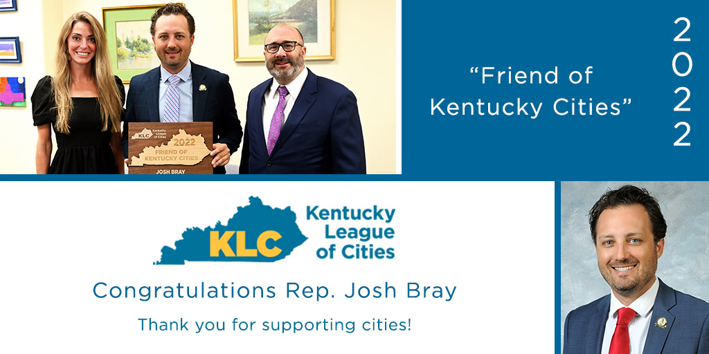KY League of Cities (@kyleaguecities) on Twitter photo Congrats, <a href="/brayforky/">Josh Bray</a>! <a href="/BryannaCarroll/">Bryanna L. Carroll</a> & <a href="/JDChaneyKLC/">J.D. Chaney</a> presented Rep. Bray with a "Friend of Ky Cities" award for his work in the 2022 session. He carried SB106 to final passage in the House to ensure inactive cities don't collect fees or factor into state & federal funding. Congrats, <a href="/brayforky/">Josh Bray</a>! <a href="/BryannaCarroll/">Bryanna L. Carroll</a> & <a href="/JDChaneyKLC/">J.D. Chaney</a> presented Rep. Bray with a "Friend of Ky Cities" award for his work in the 2022 session. He carried SB106 to final passage in the House to ensure inactive cities don't collect fees or factor into state & federal funding.