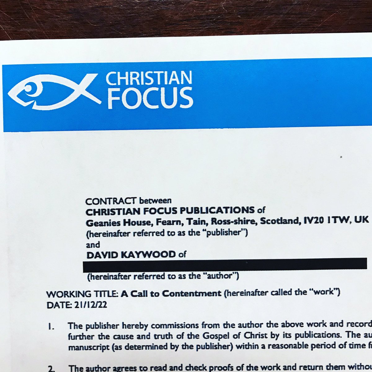 I’m happy to announce that I’ve signed a book contract with <a href="/Christian_Focus/">Christian Focus</a>! I’m writing a book on Christian contentment. Working title: “A Call to Contentment: Rediscovering the Best Possible State of Inner Well-Being for Your Soul.” Hope it’s a blessing to those who read it.
