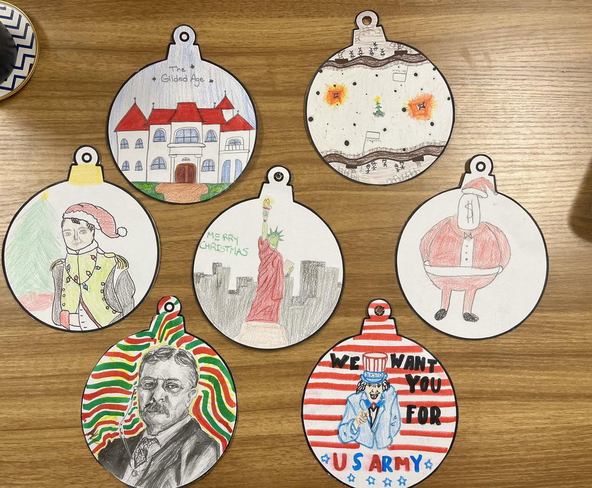 ms_stringfellow's tweet image. My students made Christmas ornaments as a way to review today! On the back are short summaries explaining the concept they chose. These were some of my favorite! 😊