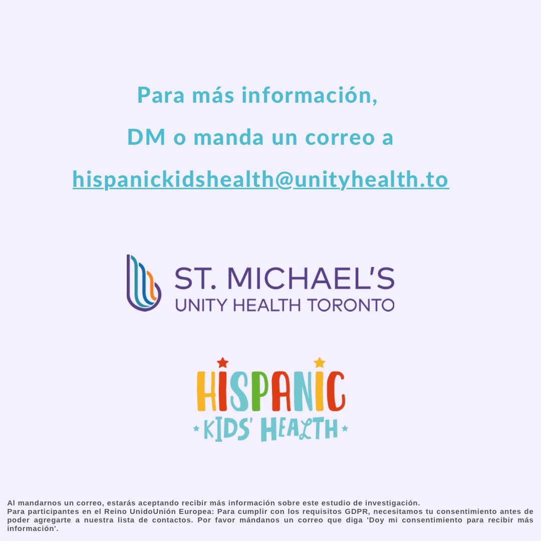 Para nuestra comunidad de Hispanic Kids’ Health: Estamos investigando el impacto de nuestra plataforma. Queremos invitarte a participar en tres encuestas: ahora y en seis y doce meses. Si te interesa, DM o manda un correo a hispanickidshealth@unityhealth.to