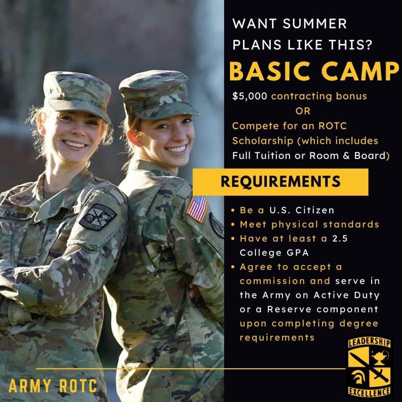Are you a college sophomore, junior or graduate student? Do you want to get the most out of your summer? If so, contact UWF Army ROTC at jbrake@uwf.edu and start your path to becoming a commissioned officer! @6thBdeArmyROTC @6CDR_ArmyROTC @TRADOC @TRADOCCSM @TradocDCG @uwfmvrc