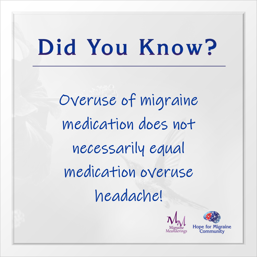 migrainemeander's tweet photo. Have you ever needed to overuse your migraine medication? Did it result in medication overuse headache?
#hopeformigraine #letstalkmigraine #realvoiceofmigraine #migraine #chronicpain #medicationoveruse https://t.co/FvNW6oxRel