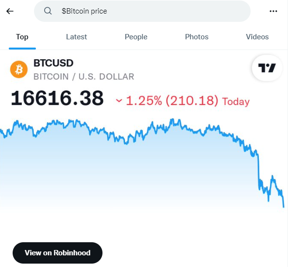 Amazing! @Twitter searches for "#Bitcoin", "#bitcoinprice " and "#BTC price" pulls up a price chart, with e1uivalent searches working for #Ethereum too!

#Token #coin #ETH #web3 #crypto #cryptocurrencies
