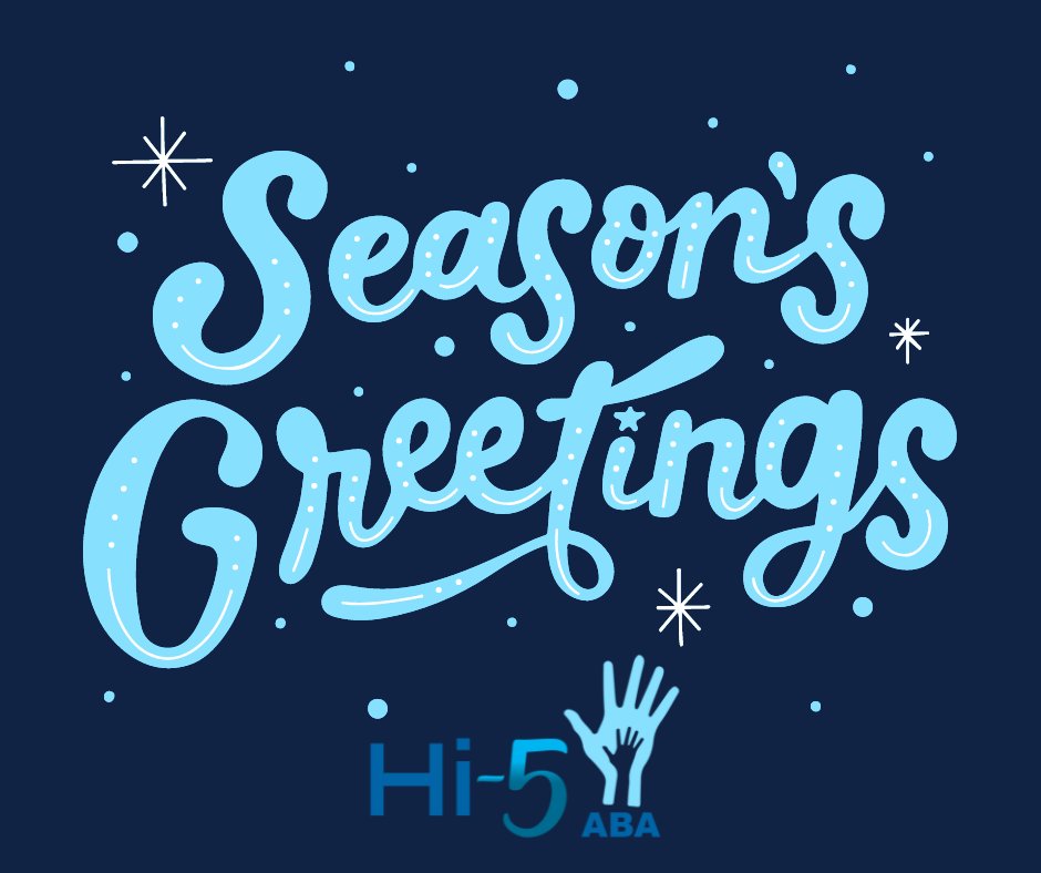 Hi5ABA1's tweet photo. Hi-5 ABA wishes you a safe &amp; happy holiday!

Our office will be closed December 23rd, 26th, &amp; January 2nd. https://t.co/cLsZNpbauA