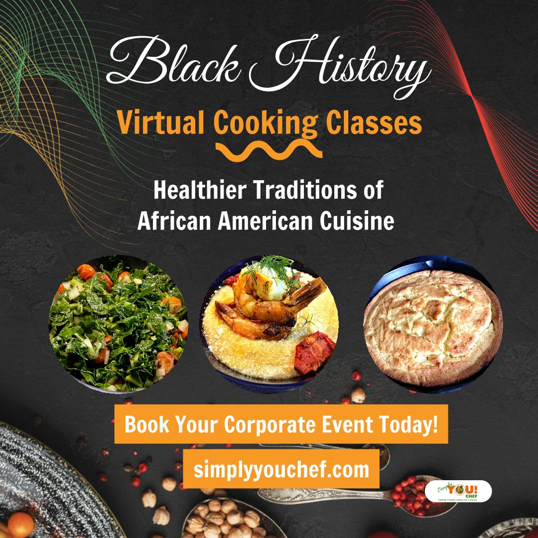 Take a journey back in time with our soul food recipes, packed full of flavor and nutrition 🍝💯 Book now for your next corporate event 📆 It's the perfect way to feed your body and soul! 🤩😋#SoulFood  Link in BIO

#simplychefrenee #virtualcookingclasses #BlackHistoryMonth