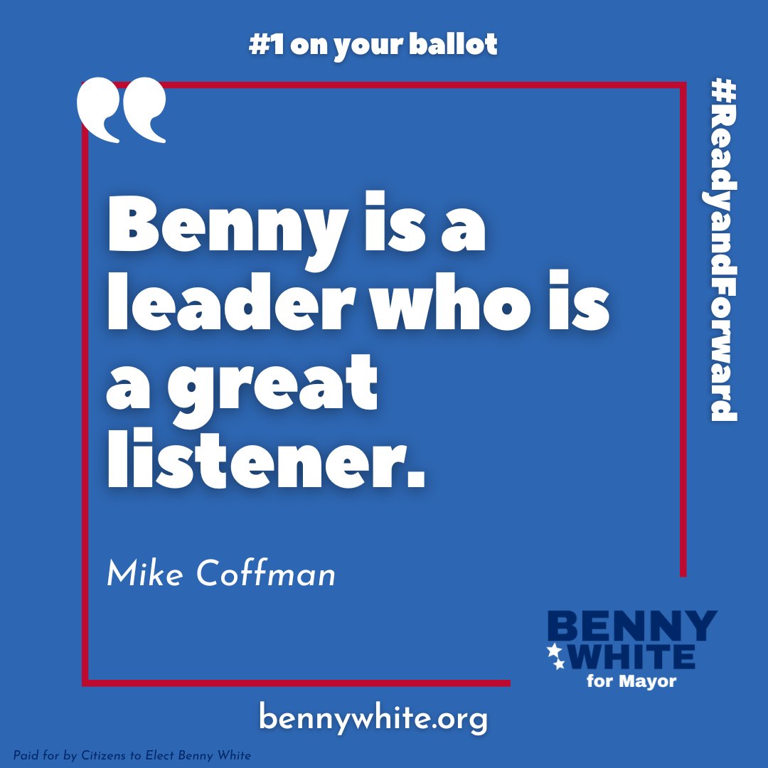 bennynaperville's tweet photo. Why do you want to see Benny White as the Mayor of Naperville? "Benny is a leader who is a great listener." – Mike Coffman. Find out more about Benny at https://t.co/uoauQykzcw. #readyandforward #bennywhitefornaperville #naperville #leadership https://t.co/xj5qeyPsdm