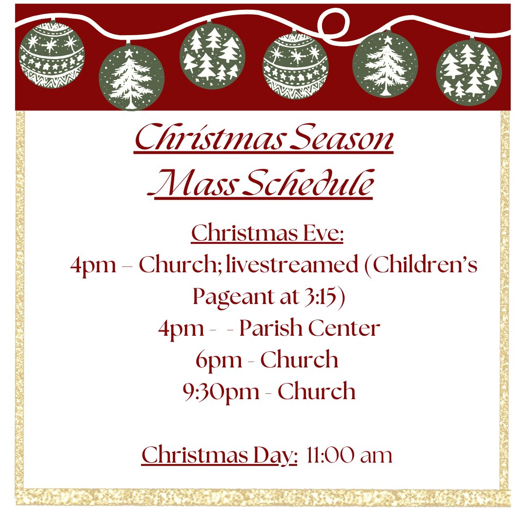 seaseton's tweet photo. Join us this weekend for Christmas masses! Here is our mass schedule. https://t.co/DQ143MrpBW