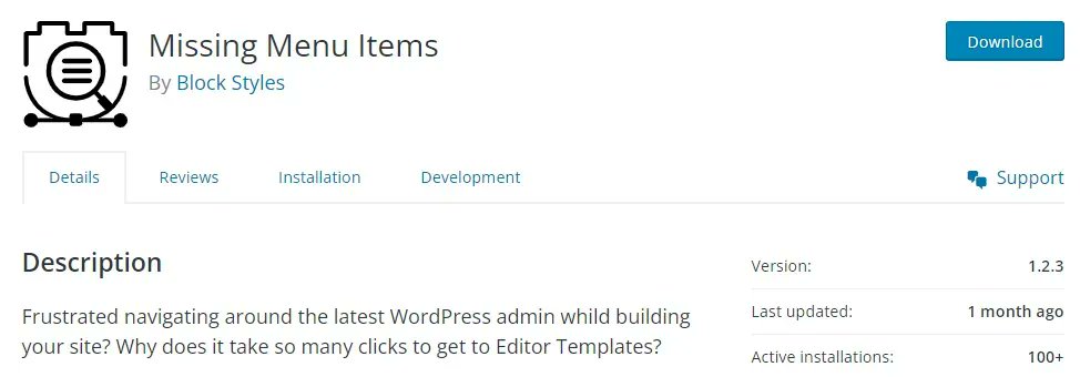 blockstyleswp's tweet photo. Thank you for over 100 active installs of our Missing Menu Items plugin! ππ
#WordPress #ReusableBlocks #NavigationMenus #Templates #TemplateParts #plugin https://t.co/g8ujDIfOEq