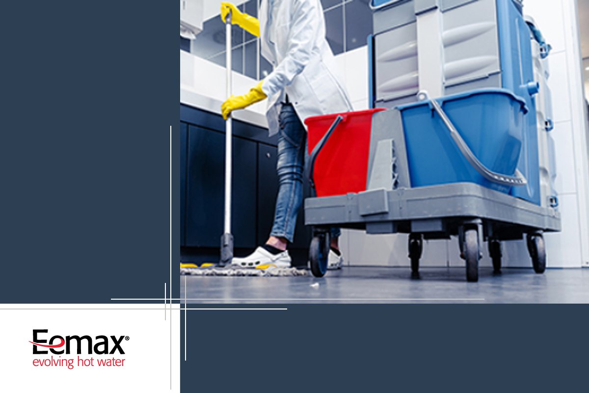 #Eemax tankless electric water heater for mop sink applications that need large volumes of very hot water to cut floor wax and to tackle other heavy cleaning jobs.  bit.ly/3jnYtpY #innovation #modernplumbing #plumbers #commercialhotwater #proseriesxtp #proseries