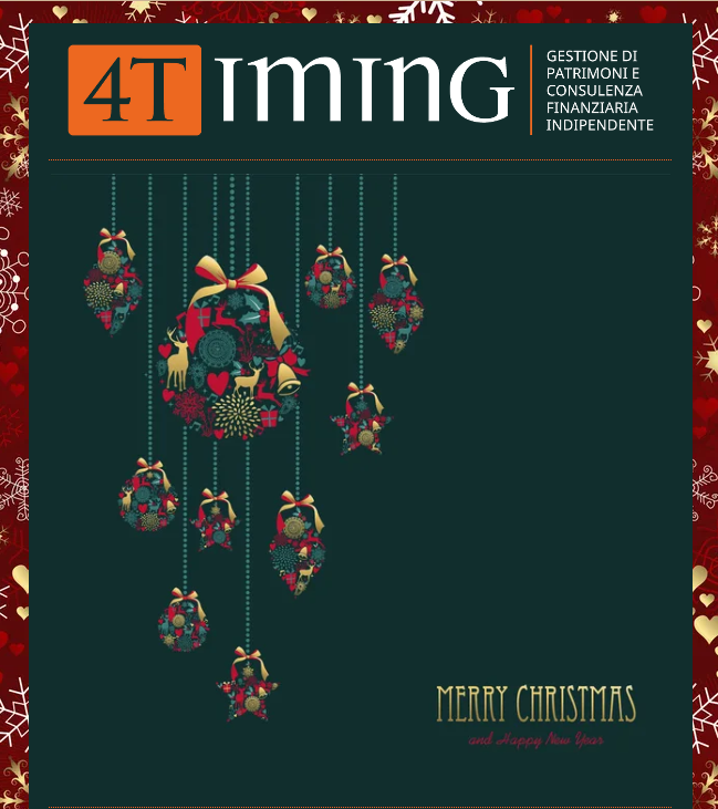 4Timing's tweet photo. Da tutta la squadra 4Timing l’augurio di trascorrere una pausa natalizia serena e felice.

#4T #4timing #sim #natale #christmas #auguri #ConsulenzaFinanziaria #ConsulenzaIndipendente #GestionePortafoglio  #MachineLearning #EducazioneFinanziaria #mercato #mercati #finanza https://t.co/f8iFNQCBiv