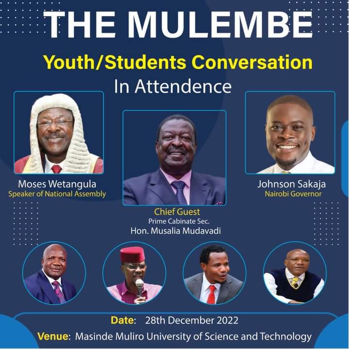 Busiastudents's tweet photo. The Mulembe Youth &amp; Student conversation will be held on 28th December 2022 at @MMUST_Kenya 

Isaiah 1:18 Come let us reason together https://t.co/FebZwCP80N