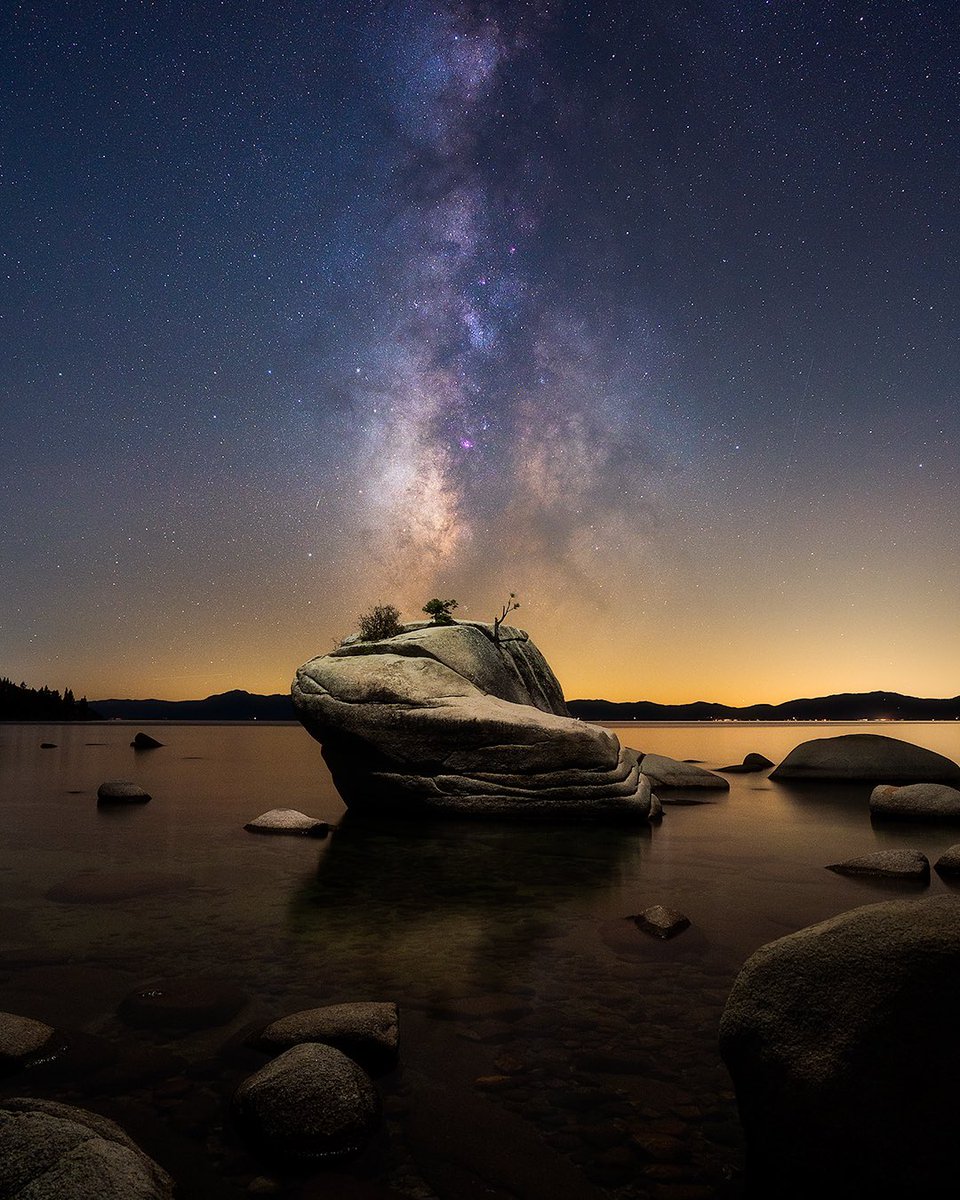 Bonsai Rock, Lake Tahoe. I captured this a couple months ago, toward the end of “Milky Way season.” I used a drone to illuminate the rock, giving it an otherworldly feel. I was inspired to try drone lighting after seeing <a href="/Reuben_Wu/">Reuben Wu</a>’s amazing Lux Noctis project. #MilkyWay #night