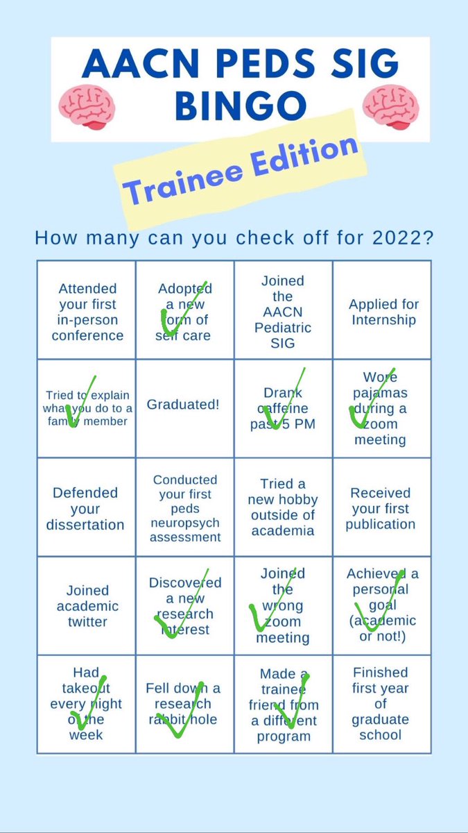 I didn’t quite get bingo, but it was fun to reflect on the past year as we head into the holidays! Anyone else able to get bingo?? #NeuropsychTwitter