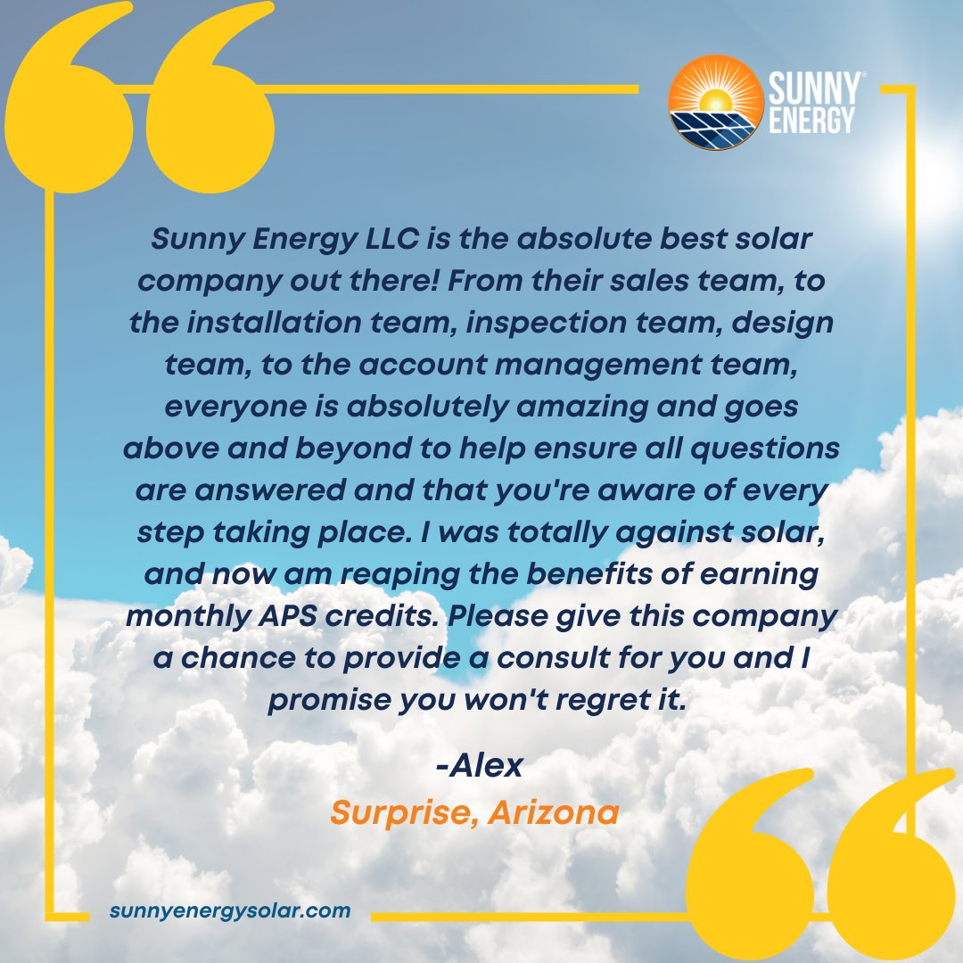 SunnyEnergyNow's tweet photo. Thank you for the review, Alex! https://t.co/ILV3DJIf0V