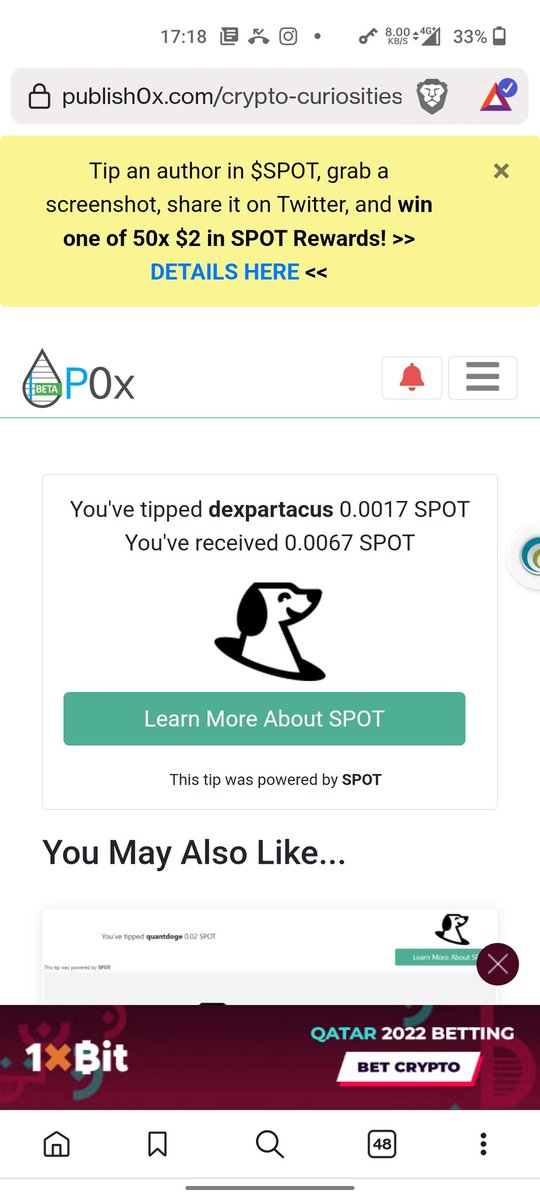 I got my first tip in $SPOT token on #Publish0x! <a href="/AmpleforthOrg/">Ampleforth</a> <a href="/ButtonDeFi/">Buttonwood Finance</a> 
My username on Publish0x is Alfry

￼