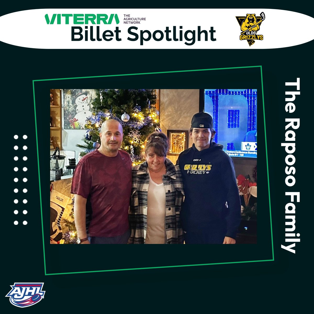 TheAJHL's tweet photo. Our @ViterraCanada AJHL Billet Spotlight today is The Raposo Family!  Carlos and Sheila have been @GrizzlysAJHL billets for five years and host Ryder Many Grey Horses this season.  Thank you Raposo Family! https://t.co/cA3jEhkBXl