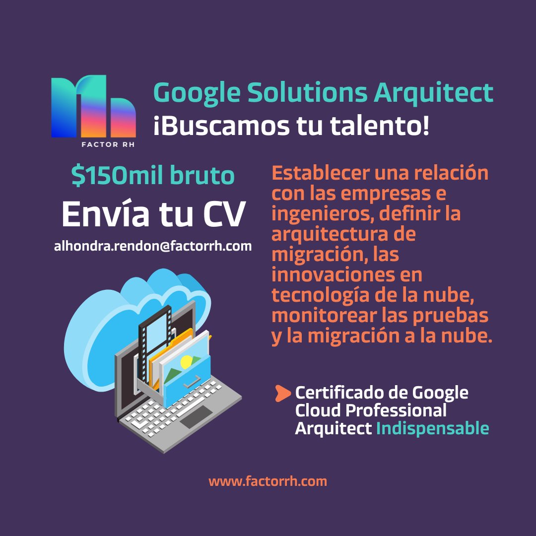 _FactorRH's tweet image. ¿Conoces a un experto en #GoogleCloud Architecture? Compártenos la info de tu contacto y, con el programa de #HagamosTeam, ¡podrás recibir una compensación por ayudarnos a encontrar a la persona perfecta para este rol! 🙇💻 
#FactorRH #Mexico #RRHH #CDMX