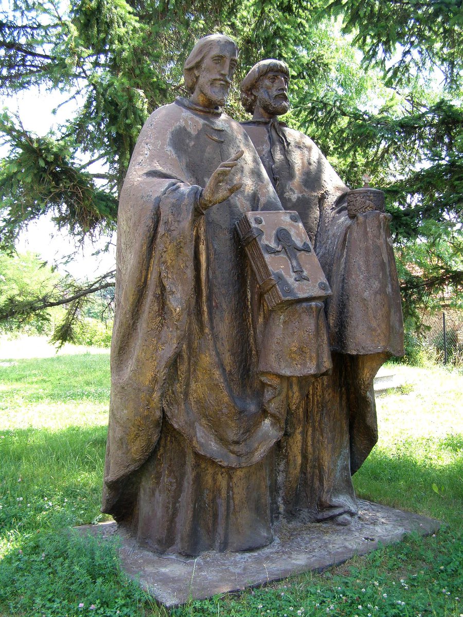 Cyril and Methodius, taken from https://en.wikipedia.org/wiki/Rastislav_of_Moravia#/media/File:Kostol_sv_Kriza04.jpg