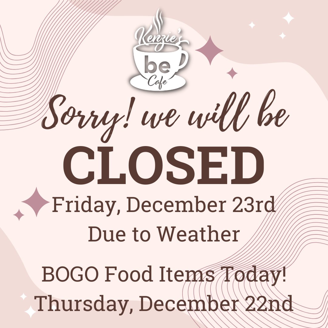 Due to the impending storm and for the safety of our employees and customers, we will be closed tomorrow. But good news! Come see us today and get BOGO food items until close and while supplies last. Be safe out there!