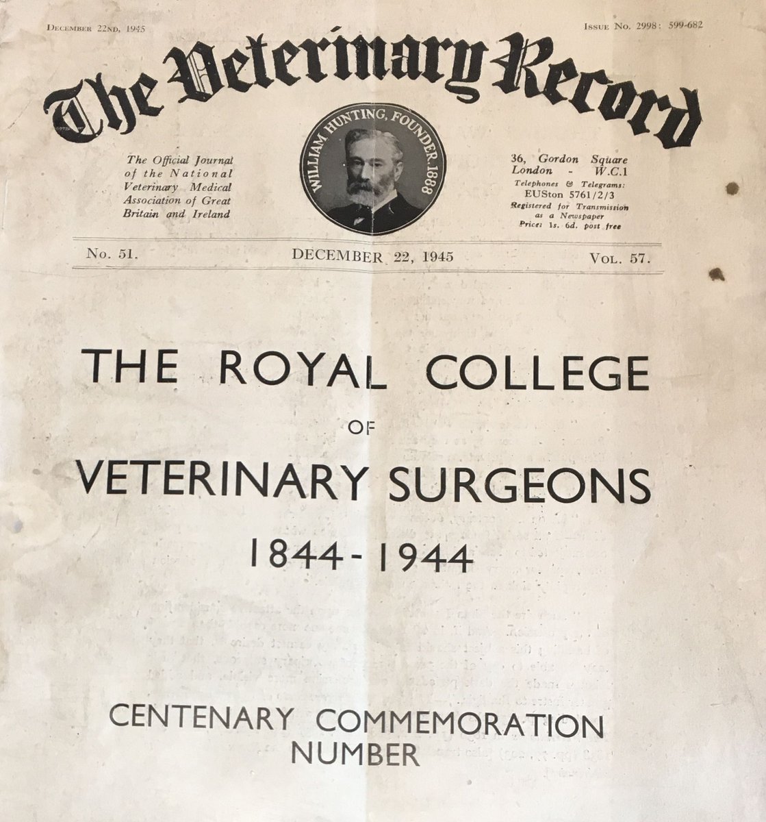 I was checking some details of the history of <a href="/theRCVS/">Royal College of Veterinary Surgeons</a> &amp; realised the <a href="/Vet_Record/">Vet Record</a> detailed a/c of the first 100y was published 77y ago today, a year late due paper shortages &amp; production difficulties in 1944 - a reminder of past struggles <a href="/RCVSpresident/">Linda Belton</a> <a href="/RCVSKnowledge/">RCVS Knowledge</a> <a href="/VetHistSoc/">Veterinary History</a>
