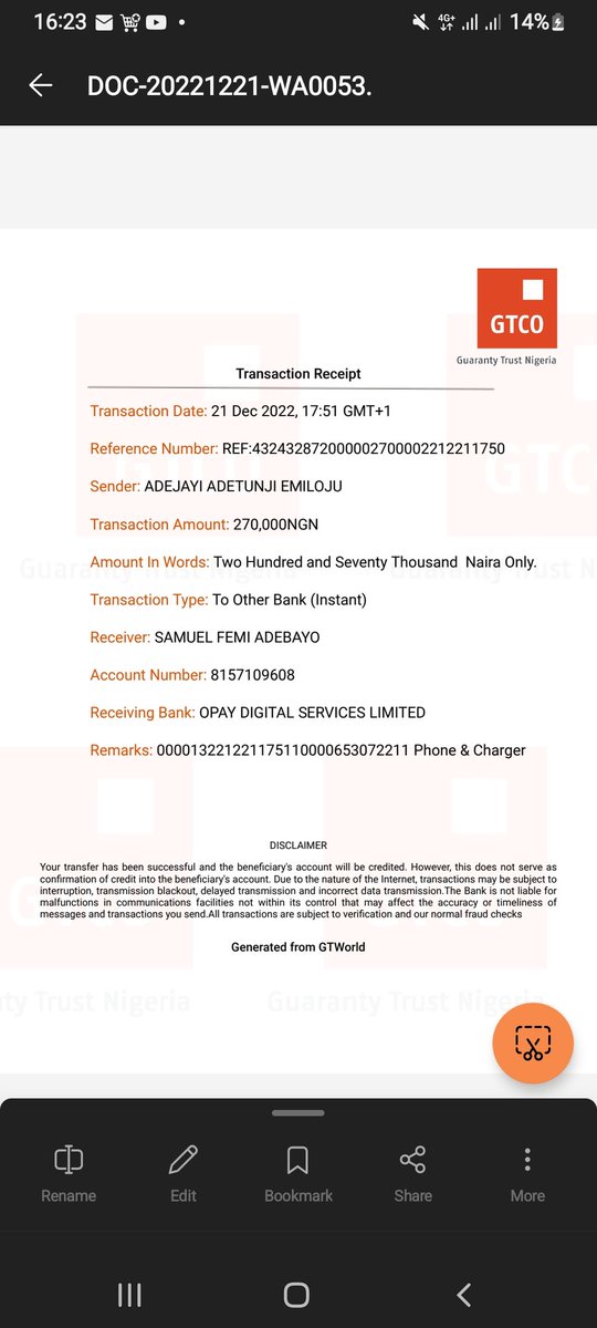 Minister_TeeJay's tweet photo. @gtbank @gtbank_help 
I transferred #270,000 to an Opay Beneficiary and was unsuccessful even though I was debited but didn't get a reversal till we speak @OPay_NG responded that the transaction was unsuccessful.
Can I get back my money @gtbank 
@cenbank https://t.co/FK20WBmhac