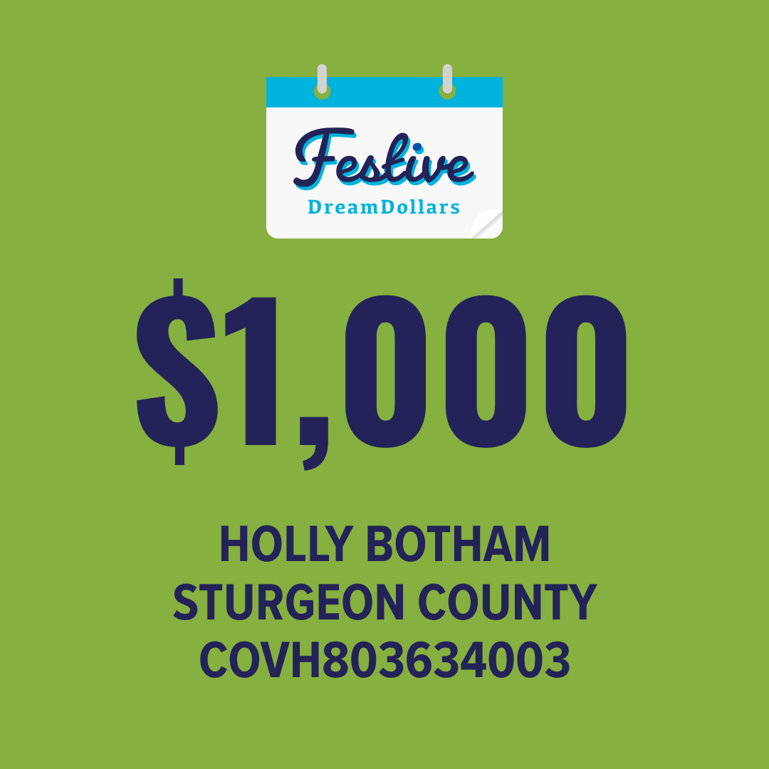 Congrats Holly Botham of Sturgeon County! You have won $1,000! Happy Holidays Holly! ☃️ 🤩 🎉