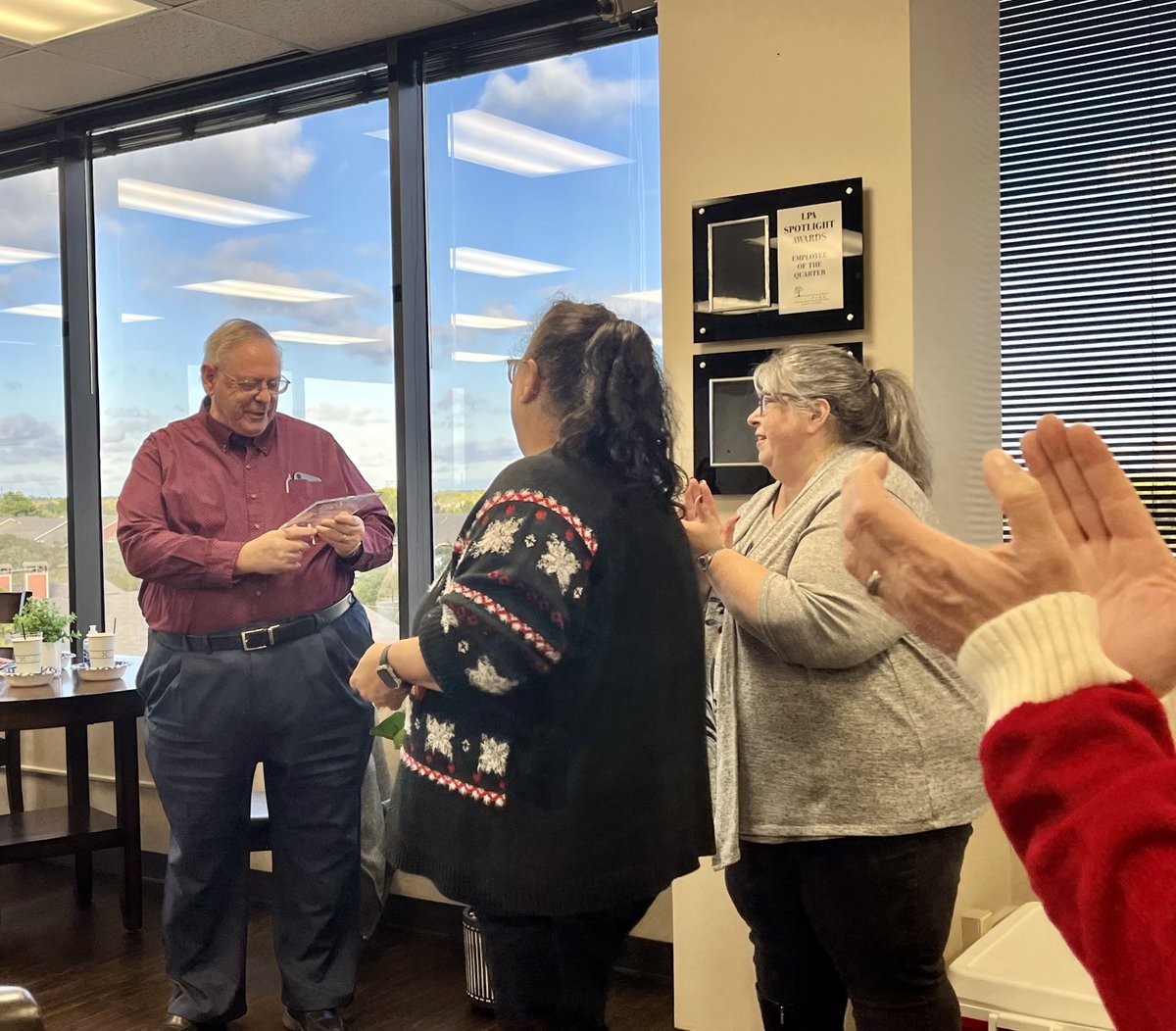 LandParkCRE's tweet photo. Eggnog, awards and a whole lotta ugly Christmas sweaters at the corporate office!🎄🎅

#LandParkLife #RightMove #CheersToHolidays https://t.co/jrRx6yraT7
